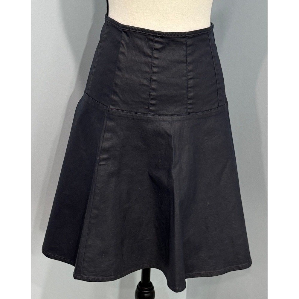 Lauren Ralph Lauren Navy Blue Coated Waxed Denim A-Line Skirt Side Zip Flare